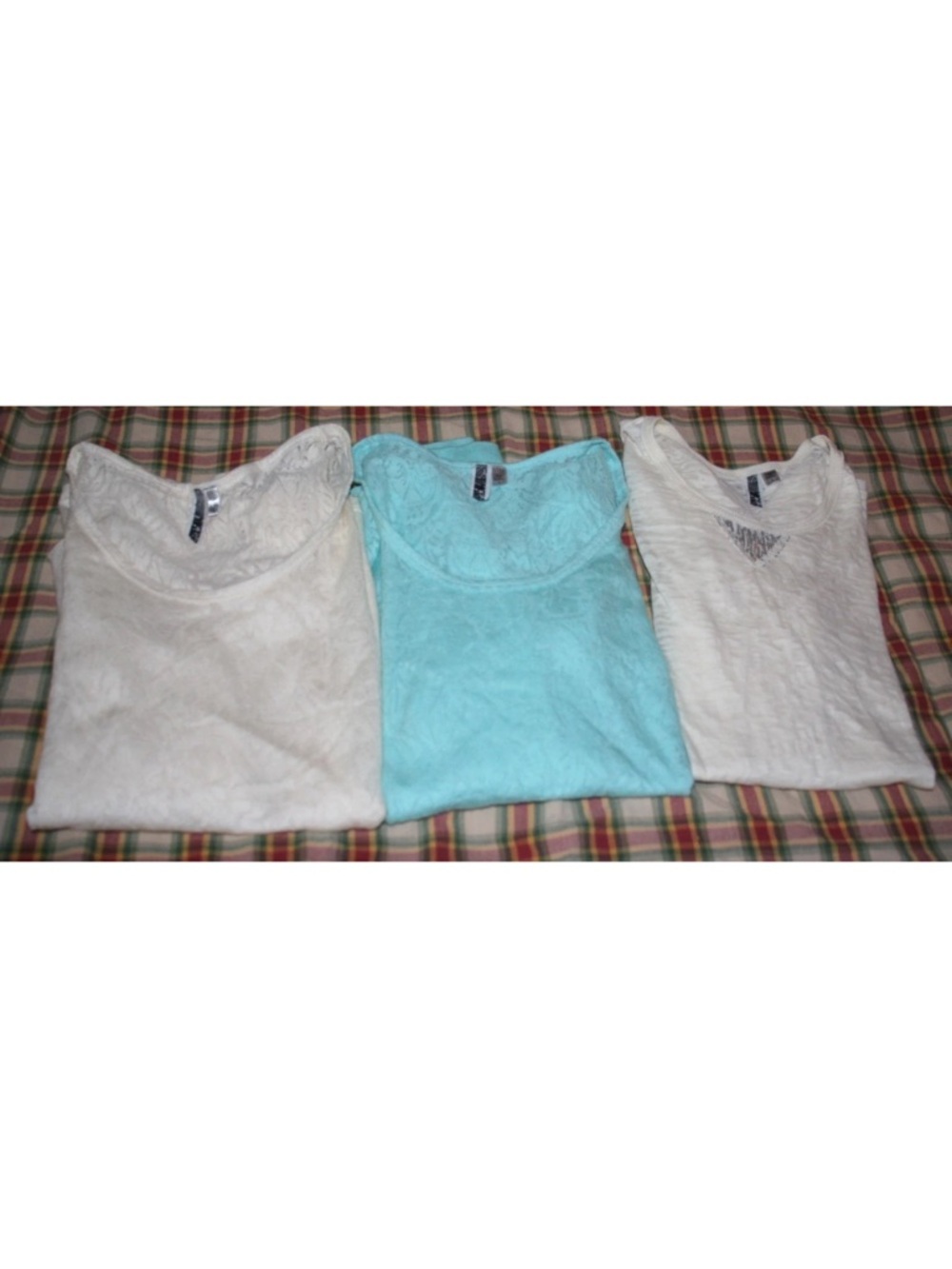 BKE brand (3) Lace Scoop Neck Tops in ivory and Light Aqua
